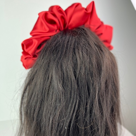 Handmade Red Satin Scrunchie Headband - Picture 5 of 6